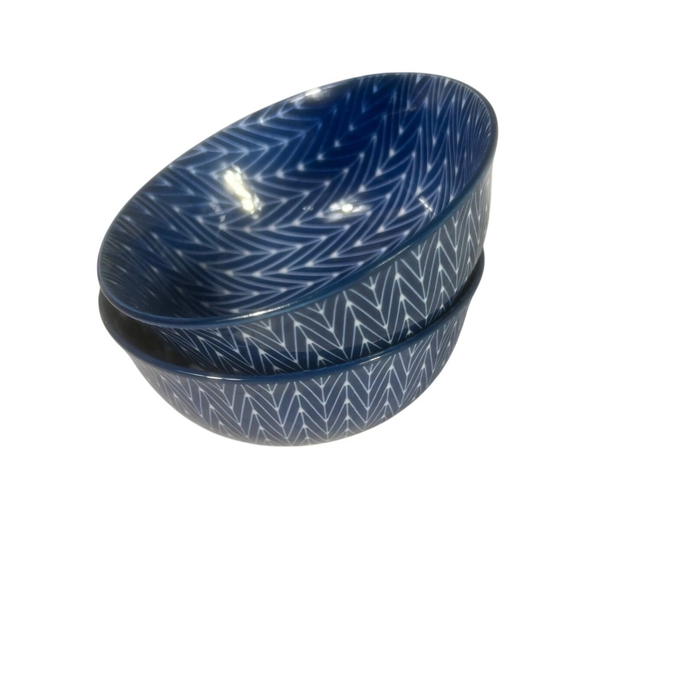 Set of 2 Boston Warehouse Blue Porcelain Bowls – 5.5"‎ Zig Zag Pattern